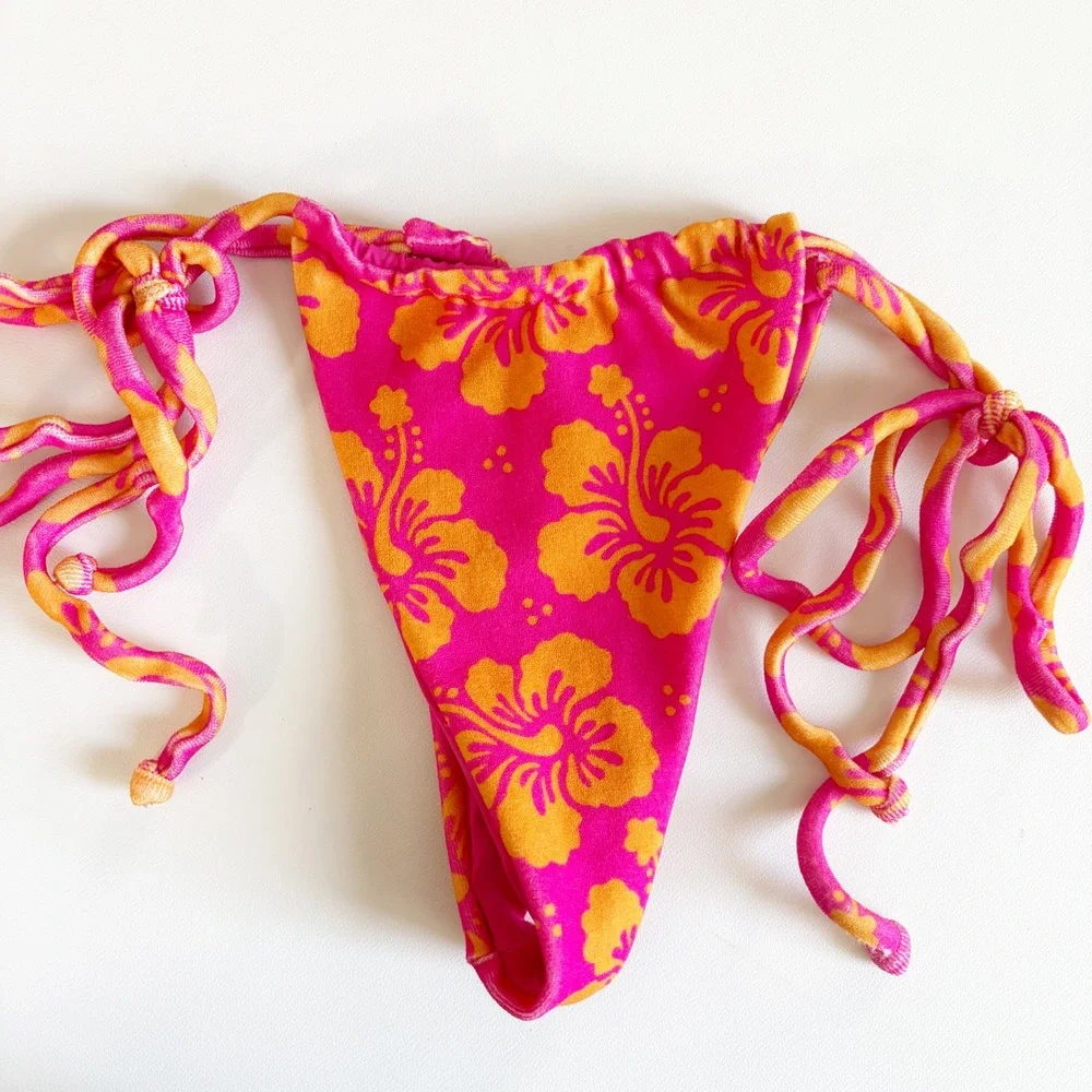 Frankie's Bikinis Women Tatum Terry Hibiscus Honey Floral Wrap Bikini Set Size M